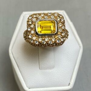 Nordstrom Designer Gold Tone Cocktail Ring Yellow CZ Size 7